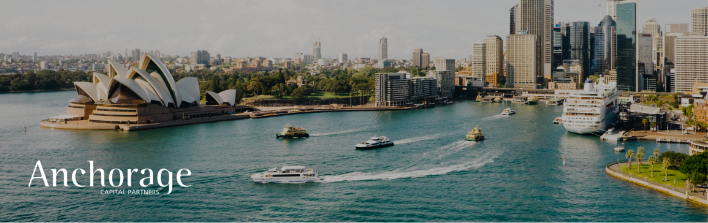 Image of Circular Quay on Sydney Harbour with the Anchorage Captial Partners logo superimposed over the top. 